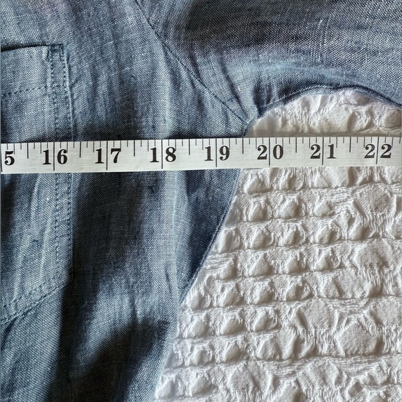 MAX STUDIO Linen Shirt Dress XS Tab Sleeve Button Down Denim Look - Picture 5 of 9